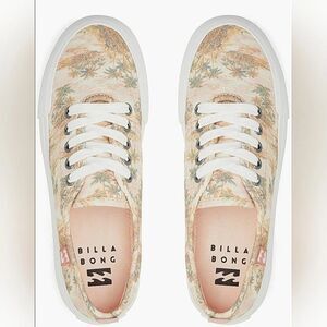 Billabong Tropical Palm Print Canvas Sneakers Beach Surf Lace Up Shoes, Size 7